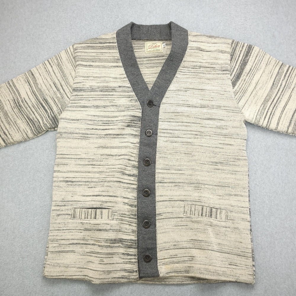 Dehen 1920 Knitting Co Sweater Mens XL Gray Beige Wool Striped Cardigan Made USA - Picture 4 of 16